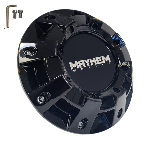 MAYHEM MONSTER SERIES 8100 GLOSS BLACK WHEEL RIM CENTER CAP 81492090F-1 C108100B (4 CAPS)