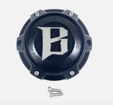 Ballistic Off-Road Matte Black / Chrome Logo Wheel Center Cap CAP OR_VD (4 CAPS) + BOLTS